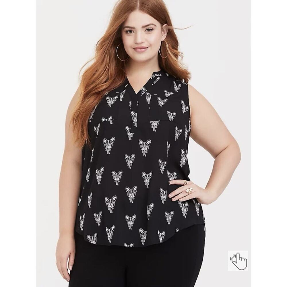 Torrid Plus 3X Harper French Bulldog Blouse Georgette Top Popover Sleeveless
